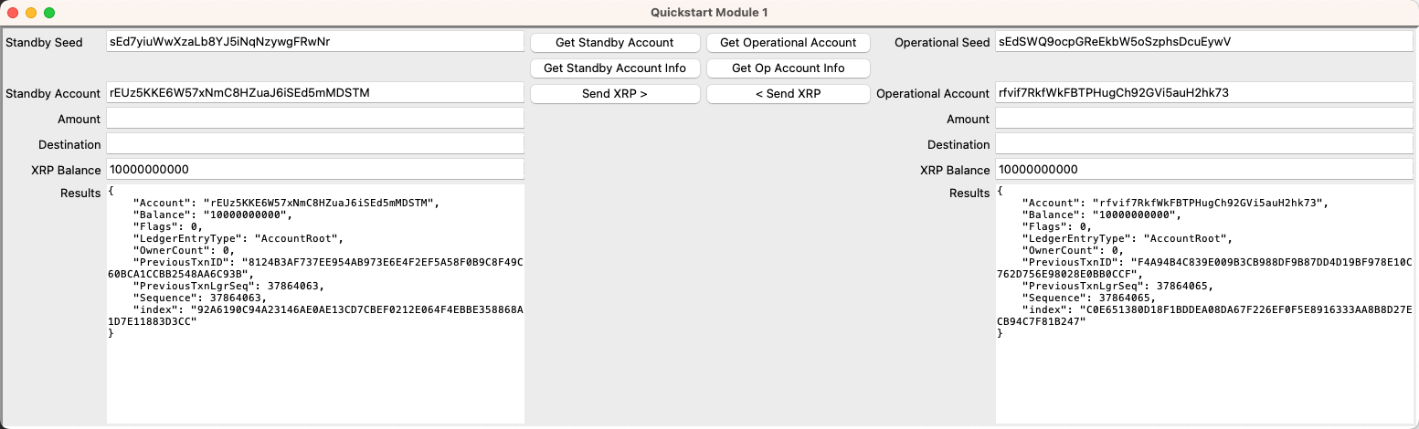 Screenshot: Transfer XRP from standby to operational account and vice-versa