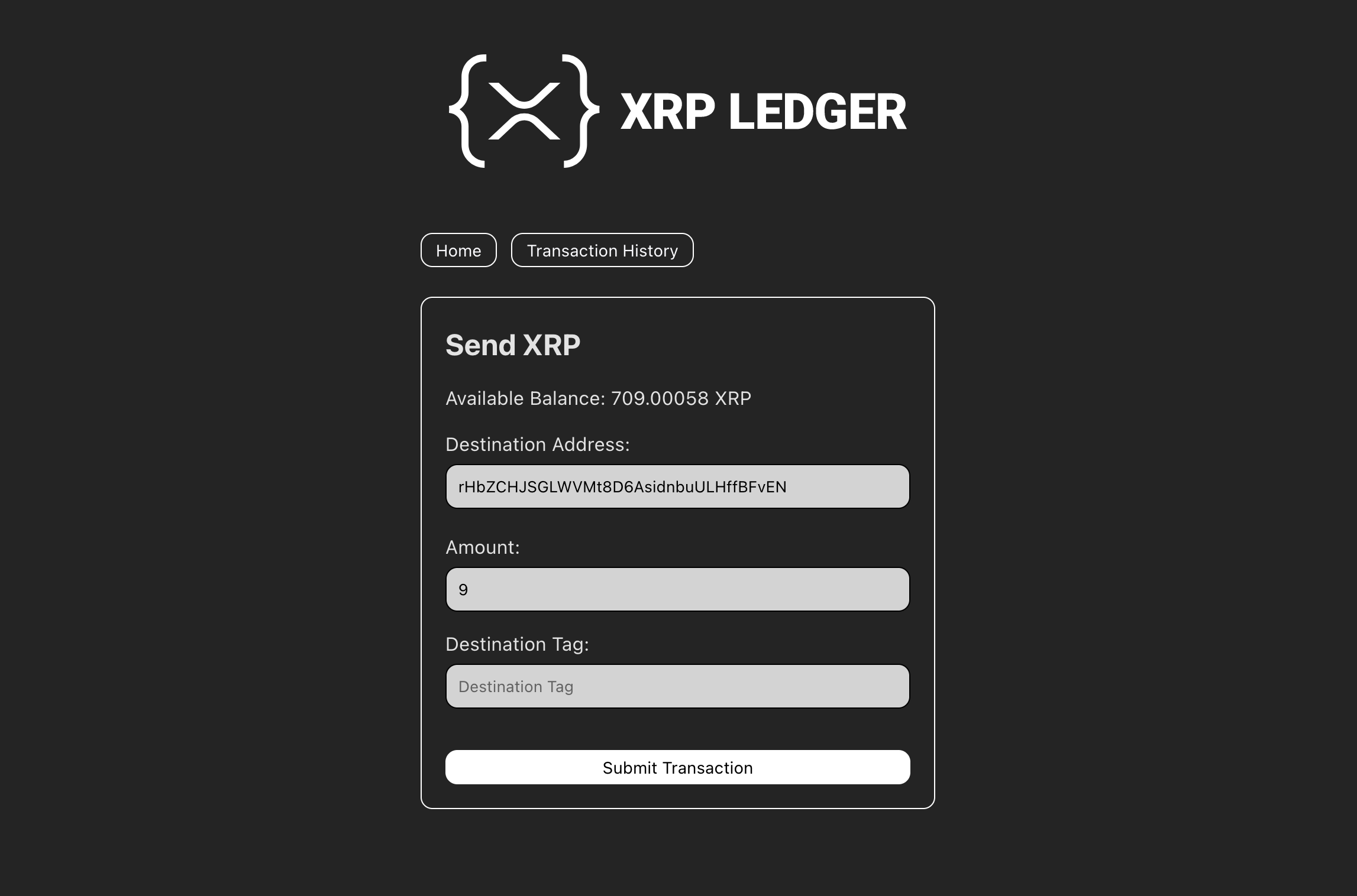 Send XRP Transaction Screenshot