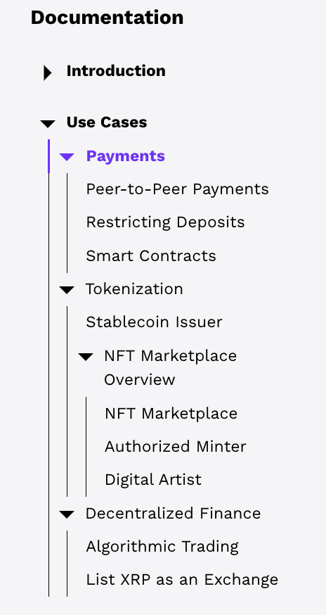 Screenshot of the left navigation highlighting the new section for use cases