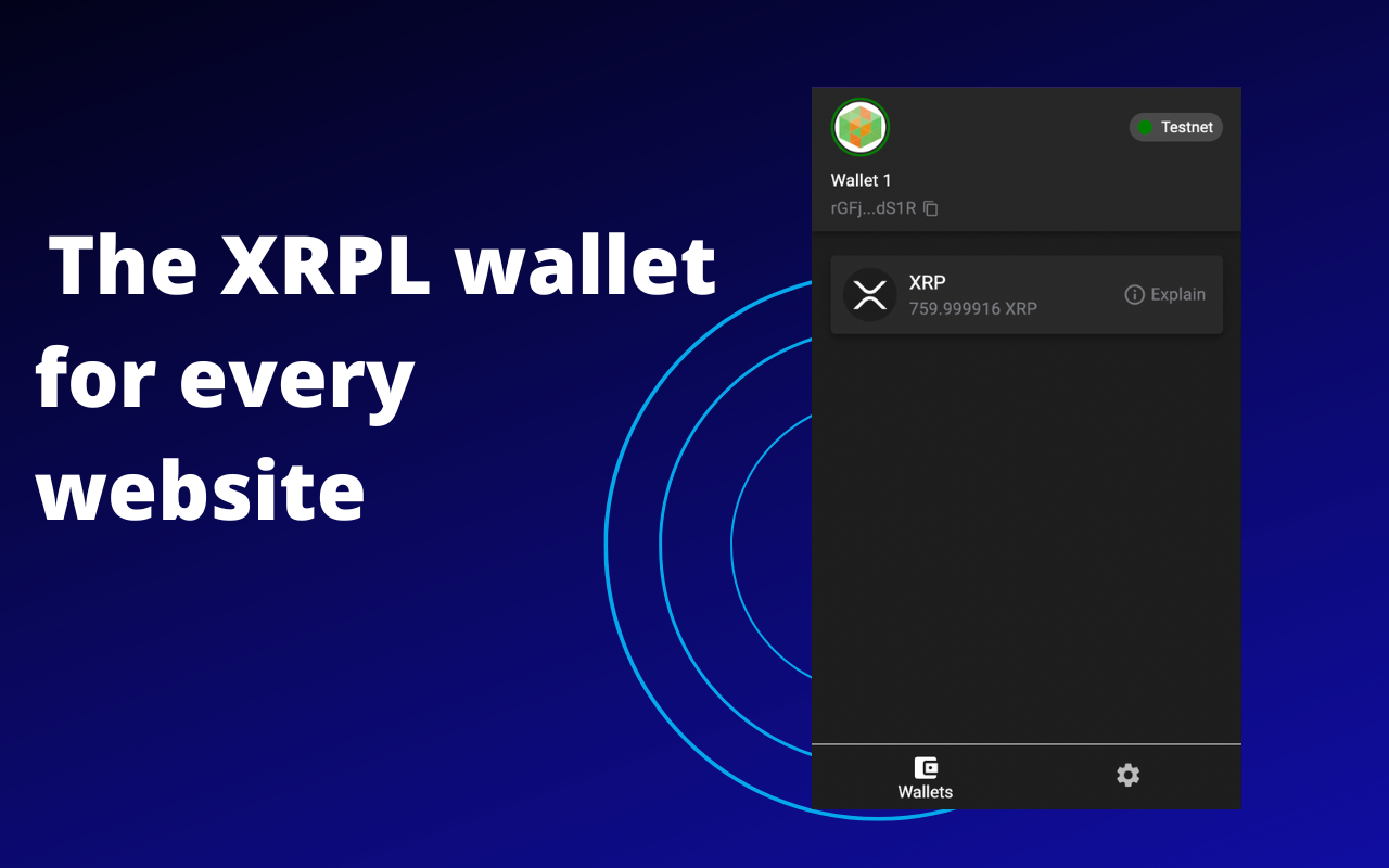 Screenshot of Gem Wallet, captioned "The XRPL Wallet for Every Website"