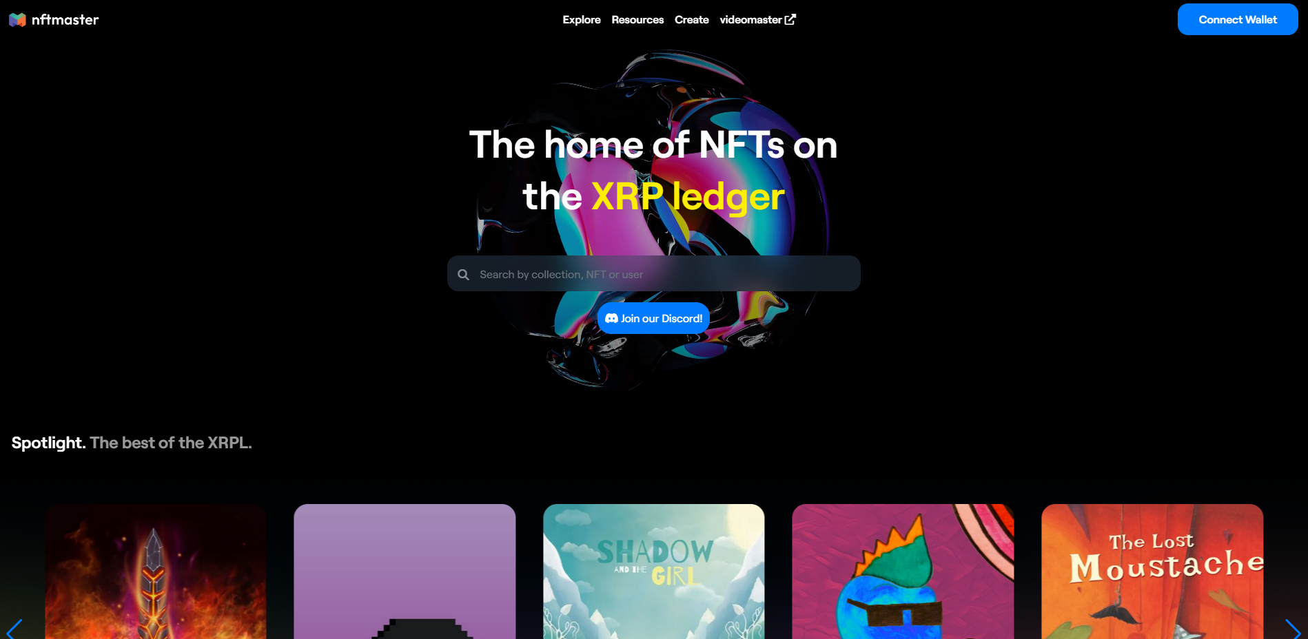 Screenshot: NFTMASTER homepage